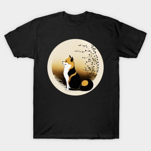 Shiba Inu Dog, Japanese Art, Full moon T-Shirt